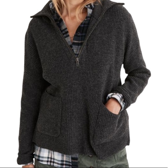 NWT Madewell Merino Wool Half Zip Ribbed Knit Sweater w/Pockets Size S - Picture 1 of 15